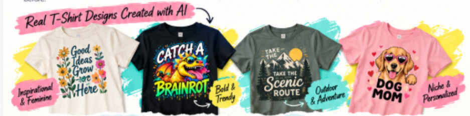 Real T-shirt designs created with AI